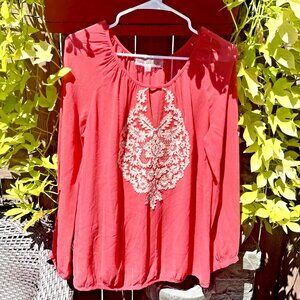 Anthropologie Yoana Baraschi Coral Embroidered Boho Peasant Blouse – Size S